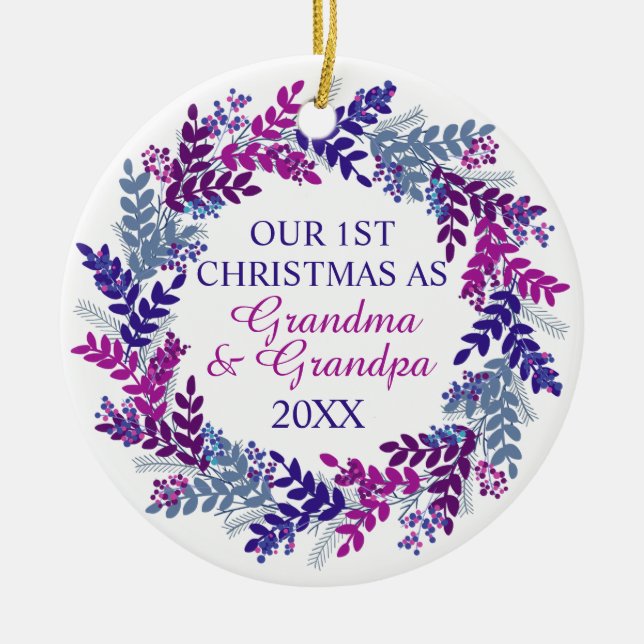 Unsere ersten Weihnachten als Oma und Opa Lila Keramik Ornament (Vorne)