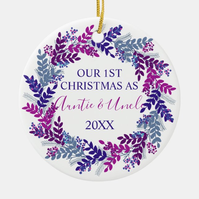 Unsere ersten Weihnachten als Tante und Onkel Lila Keramik Ornament (Vorne)