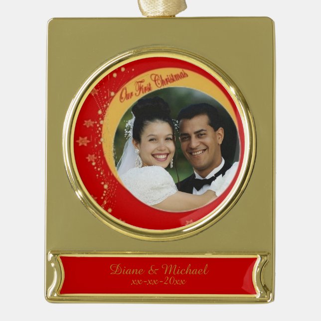 Unsere ersten Weihnachten Banner-Ornament Gold (Vorderseite)