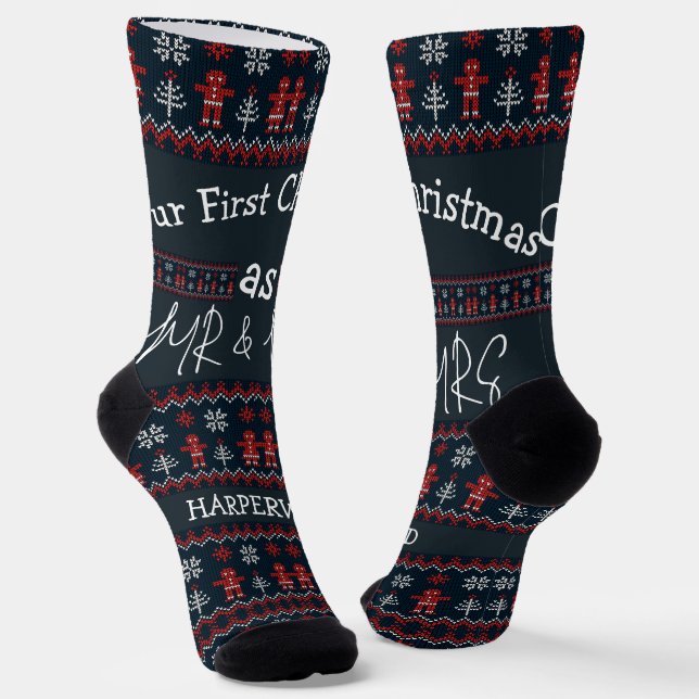 Unsere ersten Weihnachten Mr. and Mrs. / Couple fr Socken (Gewinkelt)