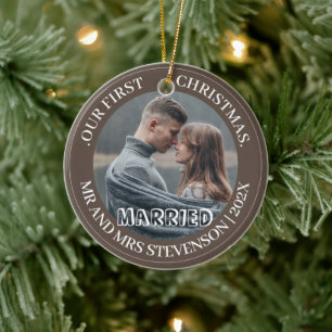 Unsere ersten Weihnachten Mr. und Mrs. frisch verm Keramik Ornament