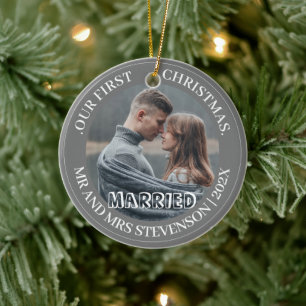 Unsere ersten Weihnachten Mr. und Mrs. frisch verm Keramik Ornament