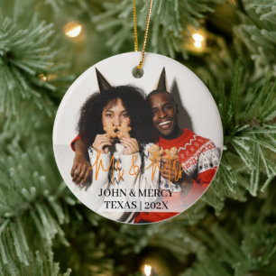 Unsere ersten Weihnachten Mr. und Mrs. frisch verm Keramik Ornament