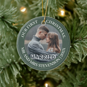 Unsere ersten Weihnachten Mr. und Mrs. frisch verm Keramik Ornament