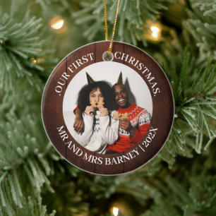 Unsere ersten Weihnachten Mr. und Mrs. frisch verm Keramik Ornament