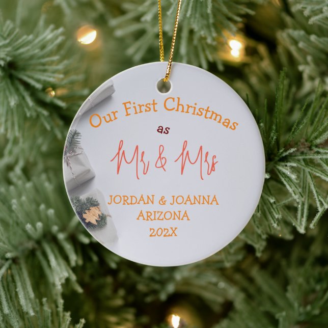 Unsere ersten Weihnachten Mr. und Mrs. Keramik Ornament (Baum)