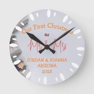 Unsere ersten Weihnachten Mr. und Mrs. Runde Wanduhr