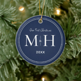 Unsere ersten Weihnachten Newlywings Monogram Navy Keramik Ornament