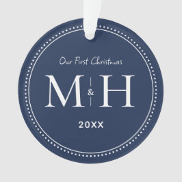 Unsere ersten Weihnachten Newlywings Monogram Navy Ornament