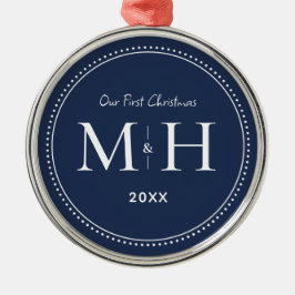 Unsere ersten Weihnachten Newlywings Monogram Navy Ornament Aus Metall