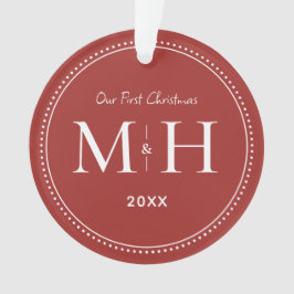 Unsere ersten Weihnachten Newlywings Monogram Red Ornament