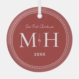 Unsere ersten Weihnachten Newlywings Monogram Red Ornament Aus Glas