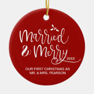 Unsere ersten Weihnachten, Verheiratet, froh, rot, Keramik Ornament