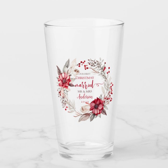 Unsere ersten Weihnachten Verheiratet Glas (Vorderseite)