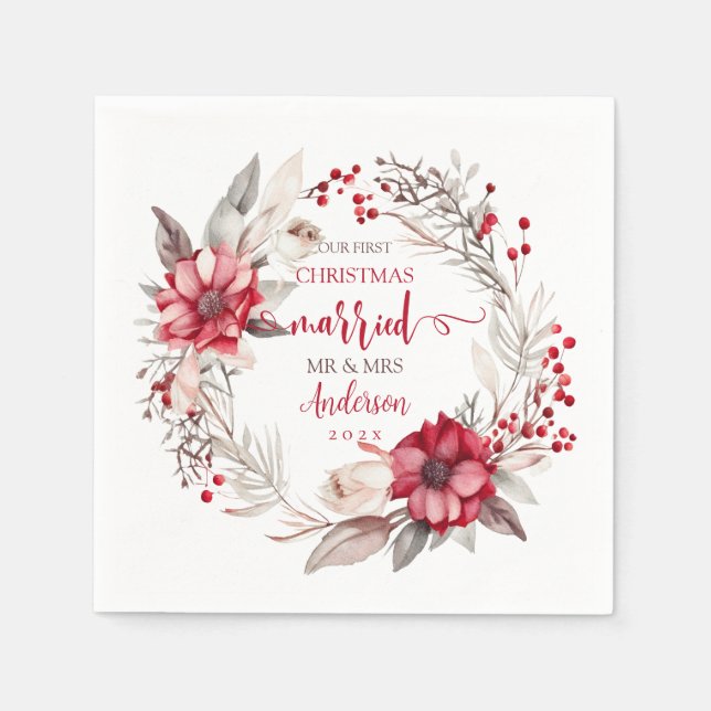Unsere ersten Weihnachten Verheiratet Serviette (Vorderseite)