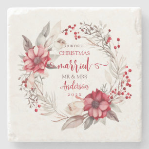 Unsere ersten Weihnachten Verheiratet Steinuntersetzer