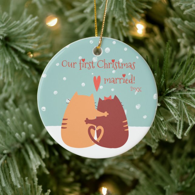 Unsere ersten Weihnachten Verheiratet - zwei Niedl Keramik Ornament (Baum)