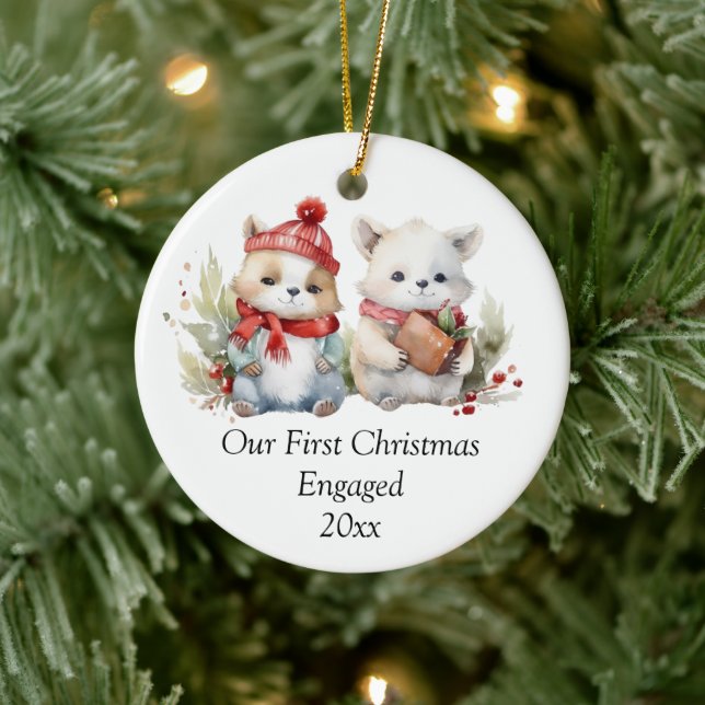 Unsere ersten Weihnachten Verlobt Niedlich Keramik Ornament (Baum)