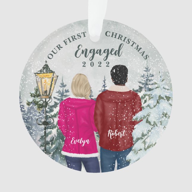 Unsere ersten Weihnachten Verlobt Ornament (Vorderseite)