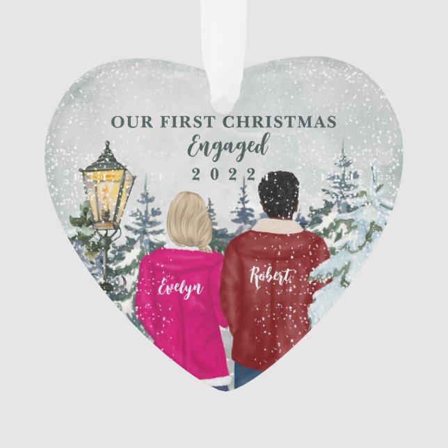 Unsere ersten Weihnachten Verlobt Ornament (Vorderseite)