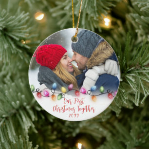 Unsere ersten Weihnachten zusammen Lights 2 Fotos Keramik Ornament