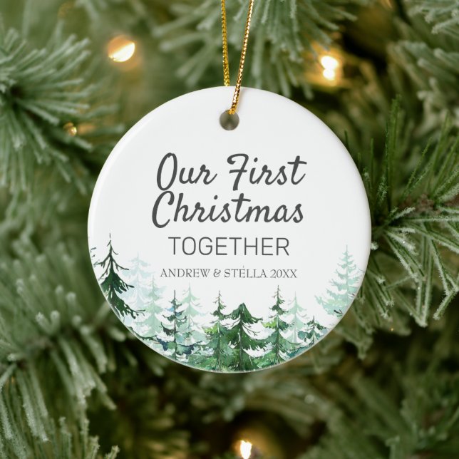 Unsere ersten Weihnachten zusammen Pine Tree Keramik Ornament (Baum)