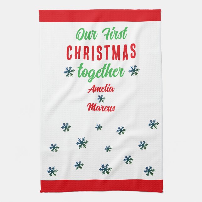 Unsere ersten Weihnachten zusammen Schneeflocken Geschirrtuch (Vertikal)