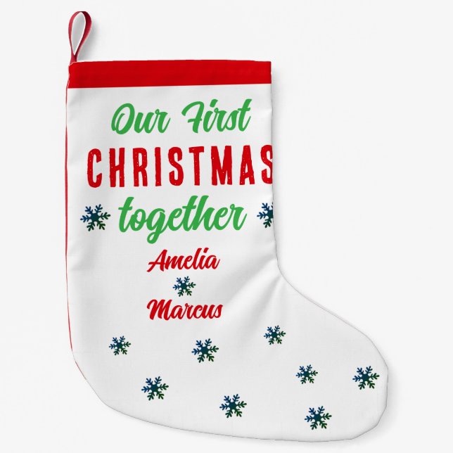 Unsere ersten Weihnachten zusammen Schneeflocken Kleiner Weihnachtsstrumpf (Vorderseite)