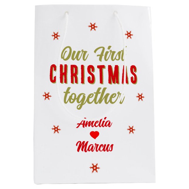 Unsere ersten Weihnachten zusammen Schneeflocken Mittlere Geschenktüte (Vorderseite)