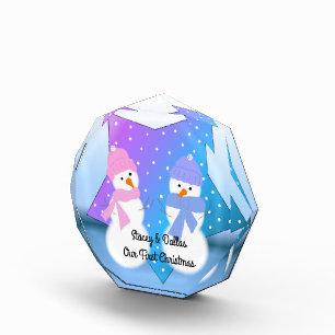 Unsere ersten Weihnachten zwei Snowmen Fotoblock