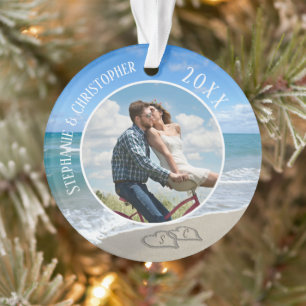 Unsere ersten Weihnachts-Beach-Herz-Foto-Paare Ornament