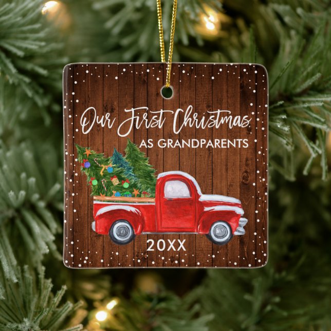 Unsere ersten Weihnachts-Großeltern Schnee aus Hol Keramikornament (Baum)
