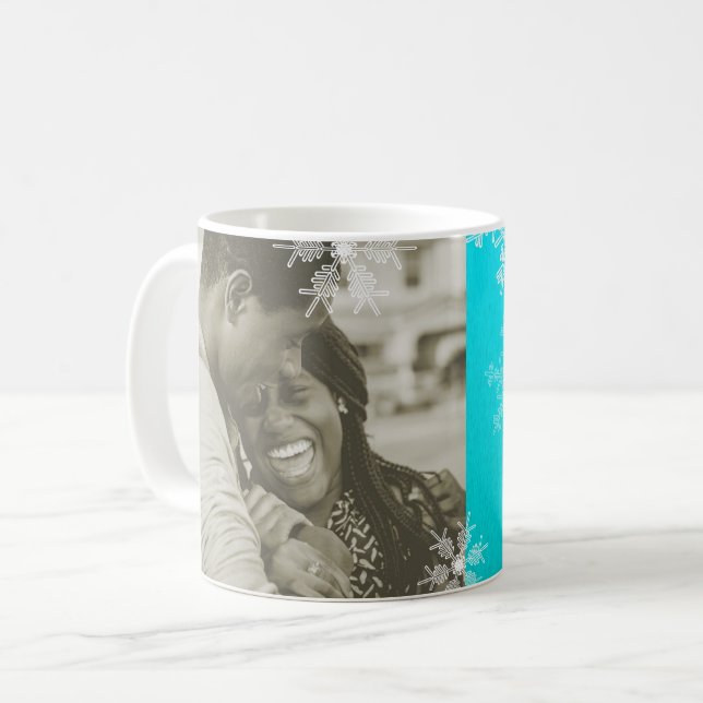 Unsere ersten Weihnachtsblauen Schneeflocken Minim Kaffeetasse (Vorderseite Links)