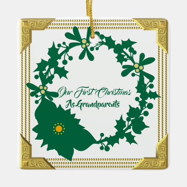 Unsere ersten Weihnachtsgroßeltern Poinsettia Holl Keramikornament (Vorderseite)