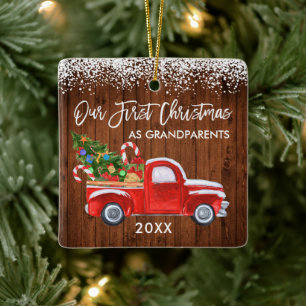 Unsere ersten Weihnachtsgroßeltern Waldschneewagen Keramikornament