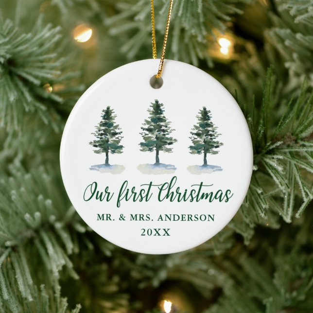 Unsere ersten Weihnachtskalligraphien Keramik Ornament (Baum)