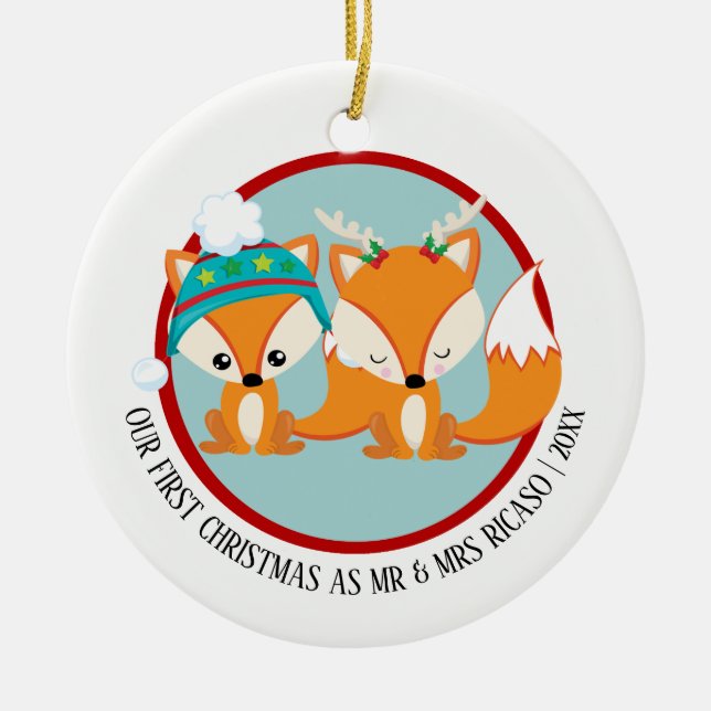 Unsere ersten Weihnachtsroten Füchse Personalisier Keramikornament (Vorne)