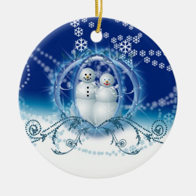 Unsere ersten Weihnachtsschneedekorationen Keramik Ornament (Vorne)