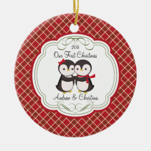 Unsere ersten Weihnachtsverzierungs-Pinguin-Paare Keramikornament