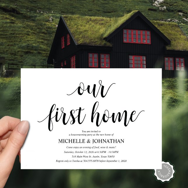 Unsere ersten Zuhause Housewarming-Party Einladung (Our New Home, Housewarming  Party Invitation Card, PDF, Modern Rustic Script, Black and White)
