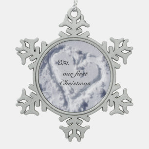 Unsere erstes Weihnachtsfunkelnde Schneeflocke Schneeflocken Zinn-Ornament