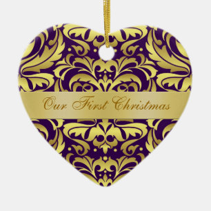 Unsere erstes Weihnachtslila Golddamast-Verzierung Keramikornament
