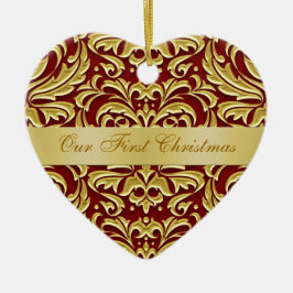 Unsere erstes Weihnachtsrote Golddamast-Verzierung Keramikornament