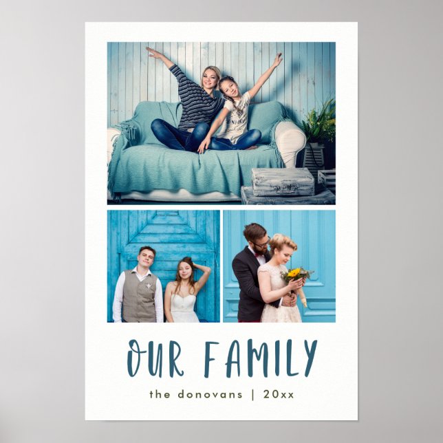 Unsere Familie | Modernes Drei-Foto-Gitter Poster (Vorne)