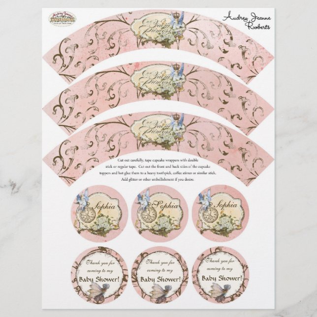 Unsere Fee Prinzessin, Baby Dusche Cupcake Wrapper Flyer (Vorne)