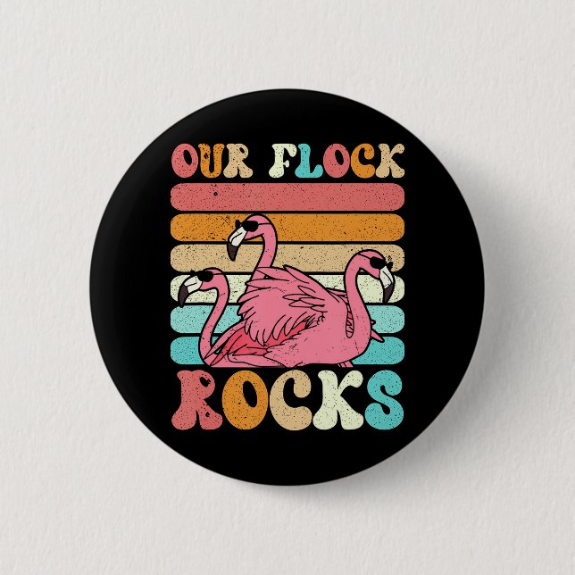 Unsere Flock Rocks Flamingo Matching Familienurlau Button (Vorderseite)