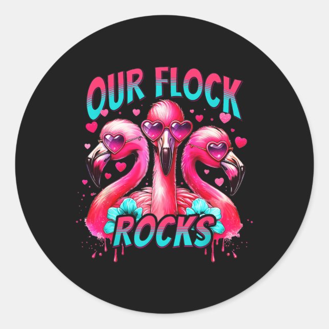 Unsere Flock Rocks Flamingo Matching Familienurlau Runder Aufkleber (Vorderseite)