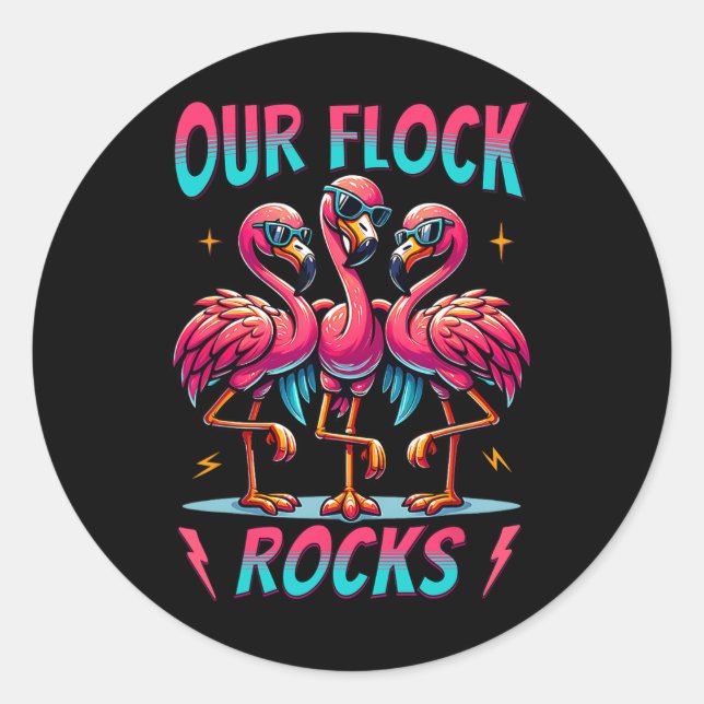 Unsere Flock Rocks Niedlich Flamingo Matching Fami Runder Aufkleber (Vorderseite)