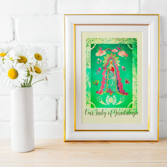 Unsere Frau von Guadalupe Poster (Beautiful abstract version in spring green colors.)