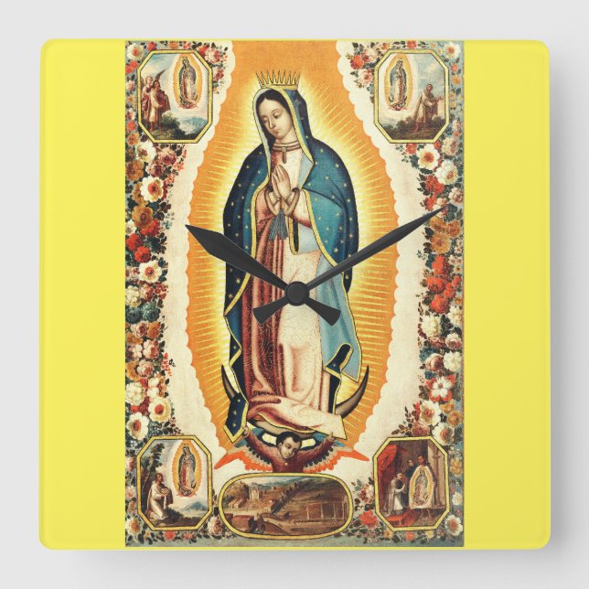 Unsere Frau von Guadalupe Quadratische Wanduhr (Vorderseite)